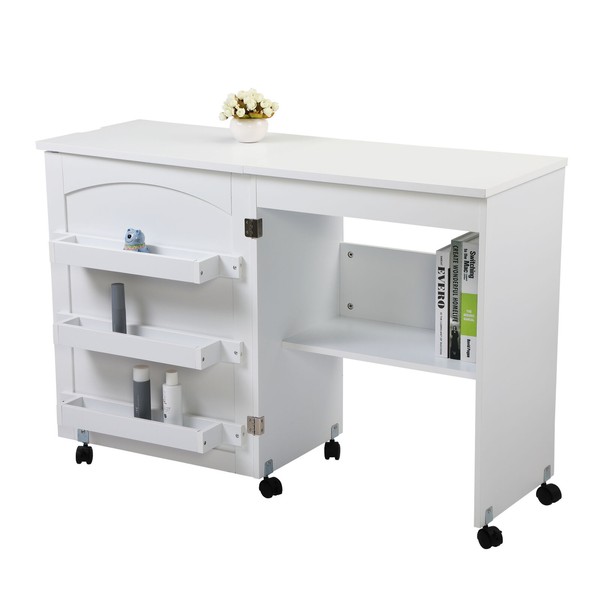 Folding Sewing Craft Table Versatile Cabinet W/One Storage Shelf & Three Trays
