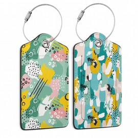 Colorful Abstract Painting 2 Pack Luggage Tag for Suitcase, Cute Unique Leather Bag Tags Identifiers Privacy Cover ID Label with Durable Steel Loop for Women Men Kids Girls Travel