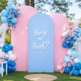 Pink Blue Arch Cover 3 Set-7.2FT, 6.6FT, 6FT Arch Backdrop Cover Spandex Fitted 2- Color Fabric Stand Covers for Gender Reveal Baby Shower Boy and GILR Birthday Party Photo Background Decorations