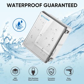 TICONN Outdoor Electrical Box Waterproof, Junction Box IP67 ABS Plastic Enclosure with Hinged Cover with Mounting Plate, Wall Brackets, Cable Glands (Clear, 17.7"x13.8"x7.9")