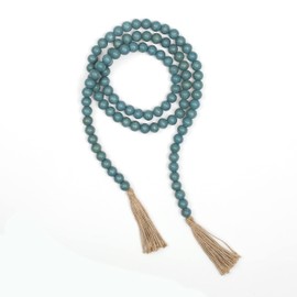 Light & Pro Farmhouse Rustic Wooden Beads Garland with Natural Jute Tassels - Decorative Country Style Prayer Boho Wall Hanging Garland for Easter Christmas New Year Everyday Décor - 58 Inch- Teal