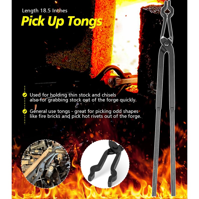 Yoursme Beginner Blacksmith Tongs Set: 1/4 Flat Jaw, Pick Up,