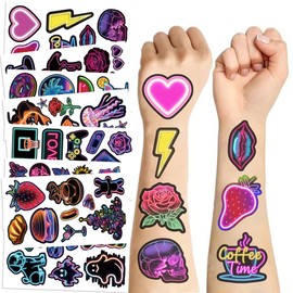 10 Sheets Neon Glow Party Tattoos, Neon Temporary Tattoo Stickers Waterproof Skin Fake Tattoo Sticker for Boy and Girl,Luminous Teens Tattoos for Birthday Game Sticker