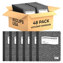 E-CLIPS USA Composition Notebooks, Unruled Composition Notebook, Hard Cover Marble Composition Notebook, 100 sheets, 9.75″ x 7.25″ (48)