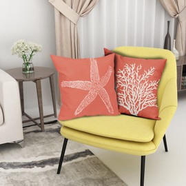 ABSOP Coastal Coral Throw Pillow Covers 24x24 Inch Set of 2 Starfish Beach Nautical Pillow Covers Summer Farmhouse Pillowscase Cotton Linen Cushion Covers for Sofa Couch Bed Living Room Home Decor