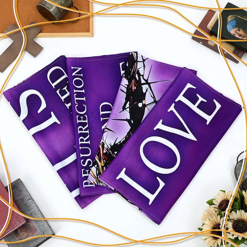Hosuly 4 Pcs Easter Church Banners with Scripture Purple Easter