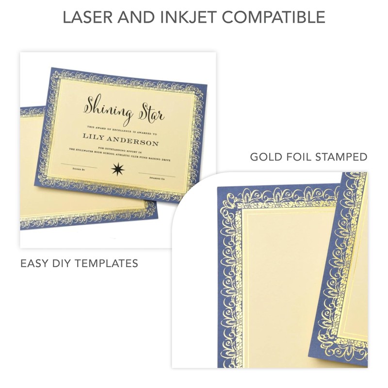 Gartner Studios Blue and Gold Foil Certificate Paper, 80lb 8.5”