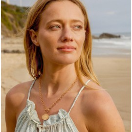 KOOUNUATA Dainty 18K Gold Chunky Link Water Droplet Chain Cross Coin Necklace for Women Toggle Clasp Necklace