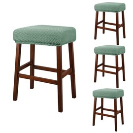 Lussenwert Stool Covers Rectangular Set of 4, Jacquard Vanity Stool Covers Stretch Washable Saddle Bar Stool Slipcover Bench Seat Protector with Elastic Bands Sage