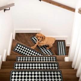 Boho Stair Treads Non Slip - Carpet Stair Treads for Wooden Steps Indoor, Stair Rugs for Kids, Elders and Dog, Stair Runners for Wooden Steps, 4 pcs