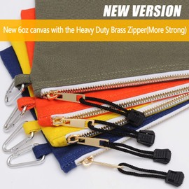 Utility Canvas Zipper Tool Bag - Heavy Duty Tools Pouch with Carabiner, Multi-Purpose Storage Organizer Clip on Tote Bags in Olive, Orange, Blue, Yellow, 4 Pack