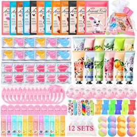 144 piezas de suministros de fiesta de spa para mujeres, artículos esenciales para el día de spa, incluyen máscaras faciales, cuidado de la piel, juegos, bálsamo labial, parches debajo de los ojos