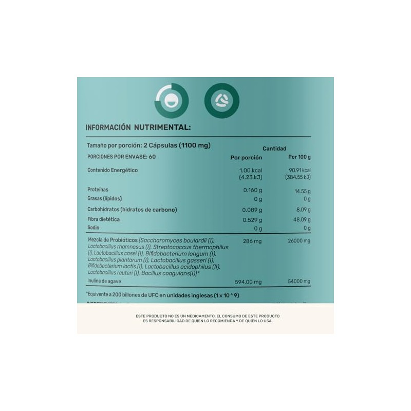 LIFE 360 Probióticos 200 Billones 120 cápsulas 1100mg por porción