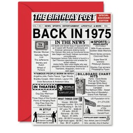 50th Birthday Cards for Men Women - Back In 1975 Newspaper - 50 Happy Birthday Decorations Card for Her Him Dad Mom Husband Wife Uncle Aunt Vintage Retro Born In 1975, A5 Bday Anniversary Cards
