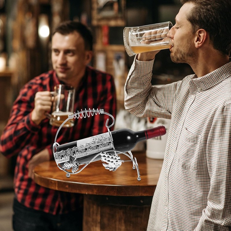 Soporte para Botellas de Vino de Hierro Plateado, Expositor Pequeño