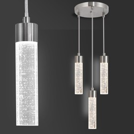 Apsekoka LED Crystal Pendant Lights,3-Light Pendant Light Fixture, Modern Pendant Lighting for Kitchen Island Brushed Nickel, LED Dimmable Ceiling Hanging Pendant Lights for Dining Room Bathroom Bar