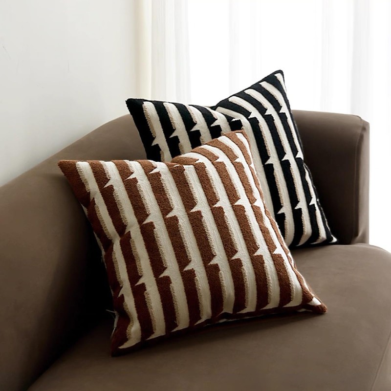 20"x20" Black Cream Stripe Tufted Pillow Covers Luxury Geometric Accent