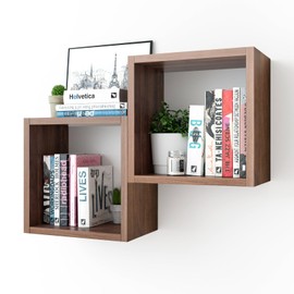 Kaboon Cube Floating Shelves Set2, Display Shelves Wall Mount 7.75" D x 12.5" W x 12.5" H, (Walnut, Square 2 Cubes)