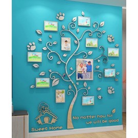 Wall Sticker Tree 3D DIY Wall Sticker Family Picture Frame Photo Dog Sticker Wall Art Wall Decoration for Bedroom Living Room Children's Room Home Nursery