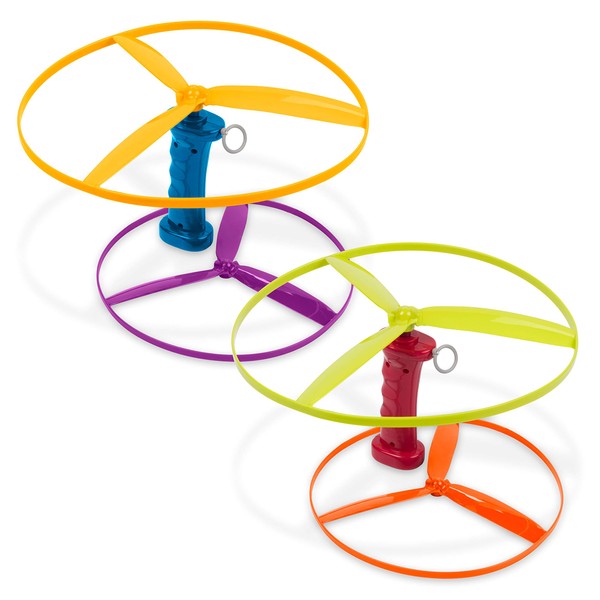 Battat - Skyrocopter - Flying Disc Toy with 2 Launchers & 4 Discs, Outdoor playset, for Kids 3 Years +, Yellow, Orange, Blue, Green, Red, Purple