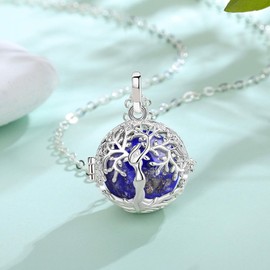 INFUSEU Tree of Life Necklace Lapis Lazuli Jewelry for Women Royal Navy Blue Healing Stone Crystal Ball Pendant Positive Energy Protection Rock Holder Cage Spiritual Gift