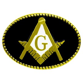 Morase Masonic Monogram Symbol Design Cowboy Belt Buckles (Gold Oval)