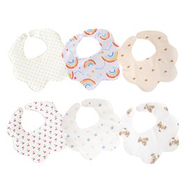 C_himawari (Recommended by Active Nursery Teachers / Cute Design Styles) Bib, Baby Bib for Boys and Girls, 6-Layer Gauze, Soft, 100% Cotton, Large Baby Apron, For Nursery Schools, 6 pieces