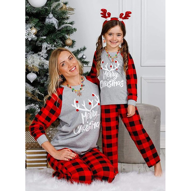 NVENF Christmas Necklace Earrings for Women Holiday Snowflake Reindeer Santa