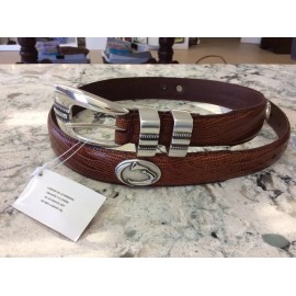 Enmon Men's Brown Lizard Skin Belt with Penn State University Lion Conchos 32 R+