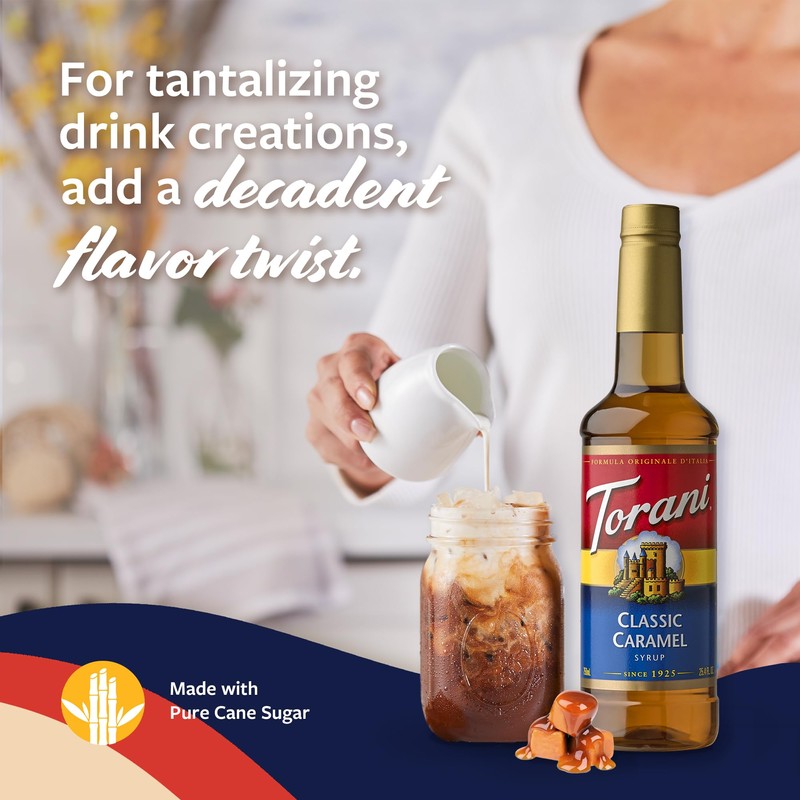 Torani Coffee Syrup, Classic Caramel Flavored Syrup for Drinks, Pump