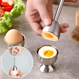 Juego de Decoración para Galletas de Huevo, Tazas para Huevos de Acero Inoxidable con Cortador de Huevos y Cucharas Herramientas de Separador para Huevos Duros y Suaves