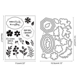 INFUNLY Label Die Cut Leaf Clear Stamps and Dies Sets for Card Making Word Silicone Stamps Cut Stencils for DIY Scrapbooking Photo Album Decorative Paper Crafting Embossing Template