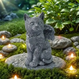 Gray Winged Cat Resin Statue Animal Model for Garden & Outdoor Display Garden Decoration Craft Outdoor Art Memorial FigurineColor: Gray, Size: One Size