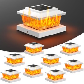 VOLISUN Solar Fence Post Lights 8pack, White Solar Deck Post Cap Flame Light Outdoor Waterproof, High Brightness Flickering Flame SMD LED Lighting, for 4x4 Wooden/4x4 5x5 Vinyl Post