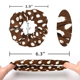 Yonchic 7-Piece Zebra Leopard Print Polka Dot Leather Velvet Solid Scrunchies for Women Girls, No Damage Elastic Hair Ties, Bulk Ponytail Holder Hair Bands, Rubber Band Hair Accessories (Coffee)