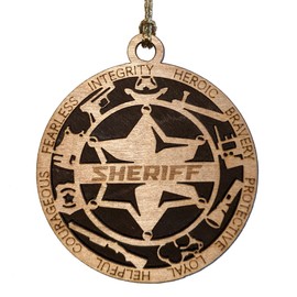 3" Sheriff Christmas Ornament - Handcrafted Wooden Decoration with Solid Background