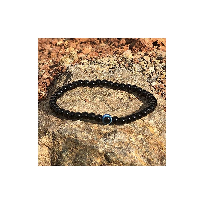 Evil Eye Charm Black Beaded Bracelet