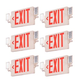 VEVOR LED Exit Sign with Emergency Lights, Two Heads Emergency Exit Light with Battery Backup, Combo Red Letter Fire Exit Lighting, Commercial Exit Signs for Business, White