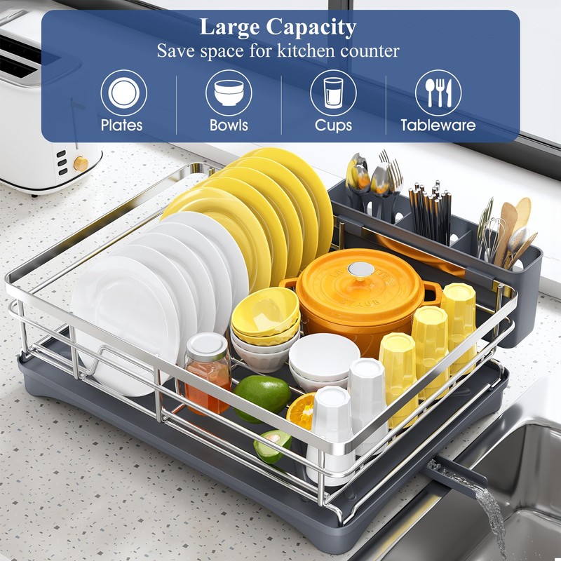 SNTD Dish Drying Rack for Kitchen Counter - Stainless Steel