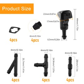 Lyeteung 4 x windscreen washer nozzles, 4805742AB windscreen washer nozzle, with 12 hose connectors, compatible with Jeep Chrysler Dodge Ram washing nozzle