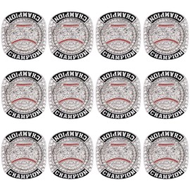 12 Pcs Baseball Championship Ring Trophy Award Gift Tournament Championship Ring Winner Tournament Team, from Size 8 to 11, (Silver, Size 10)