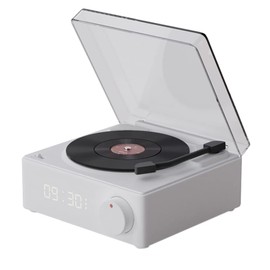 Vintage Vinyl Record Player Style Bluetooth Speaker Phonograph Style Retro Bluetooth Speaker White Cute Look Gift for Girls Good Bass Enhancement Loud Volume