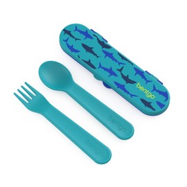 Bentgo® Kids Utensil Set - Reusable Plastic Fork, Spoon & Storage Case - BPA-Free Materials, Easy-Grip Handles, Dishwasher Safe - Ideal for School Lunch, Travel, & Outdoors (Shark)