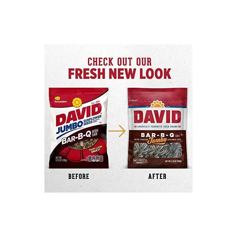DAVID Roasted and Salted Bar-B-Q Jumbo Sunflower Seeds, Keto Friendly,
