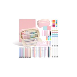 Aesthetic Stationery Supplies with Pink Pencil Case & Notebook, Pastel Highlighters Gel Pens Mechanical Pencils Refills Rulers Rubbers Sticky Notes, Stationery Set for Students School Supplies Office
