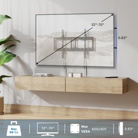 JYLH JOYSEEKER Ultra Slim TV Mount, 0.63" Low Profile TV Mount Bracket for Most 32-70" TVs, Fixed TV Wall Mount Fits up to VESA 600x400mm 99lbs, Easy Assembly Flat TV Hanger