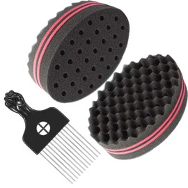 MILIOG Magic Curl Sponge Set for Men & Women – 3PCS Hair Styling Kit with Glove, Metal Pick & Twist Comb | Textured Hair Tools for Afro, Natural Curls, Dreads & Waves (Black)