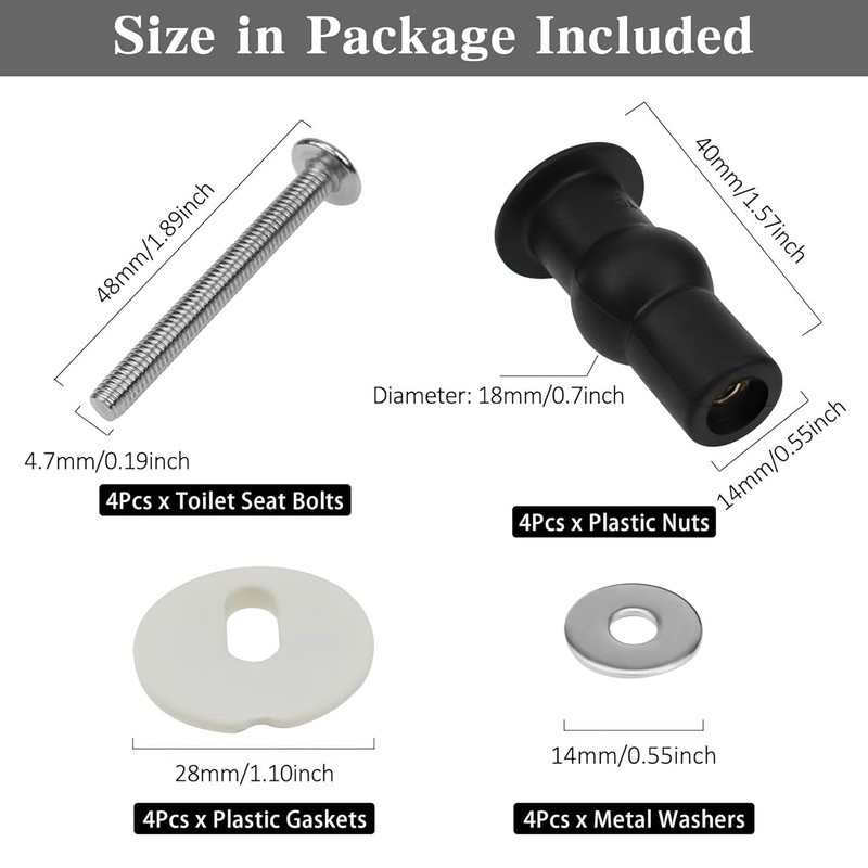 SelfTek 4 Pack Toilet Seat Bolts, Hinge Bolt Screws Toilet