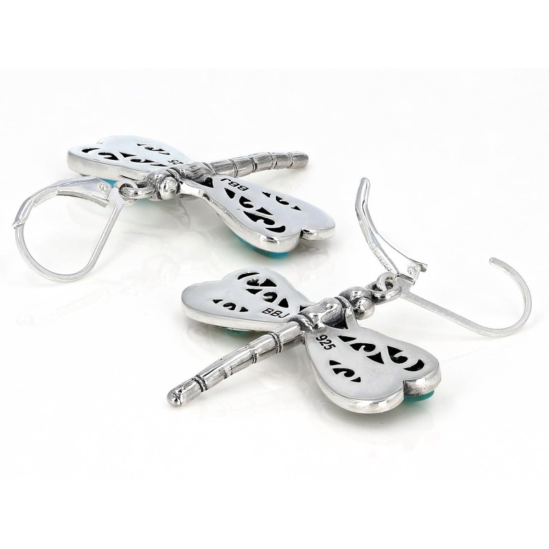 Turquoise Rhodium Over Silver Dragonfly Earrings