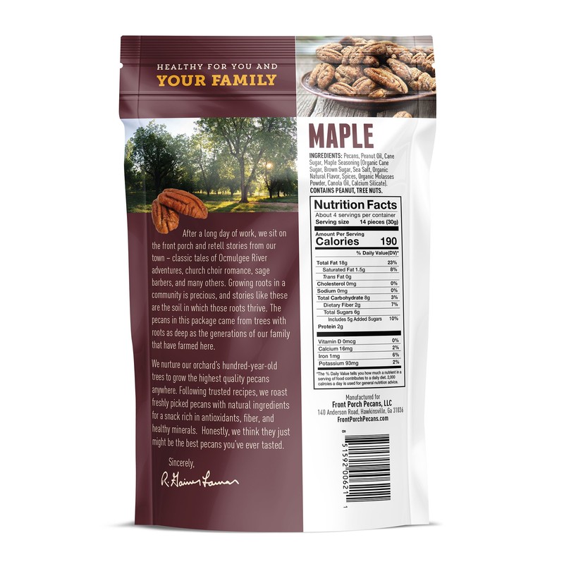Front Porch Pecans, All Natural Maple Roasted Pecans, 4 Oz